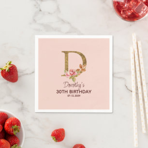 Aangepaste naam Goud Blush Roze Rozen Letter D Servet