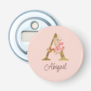 Aangepaste naam goud folie blush roze rozen letter button flesopener