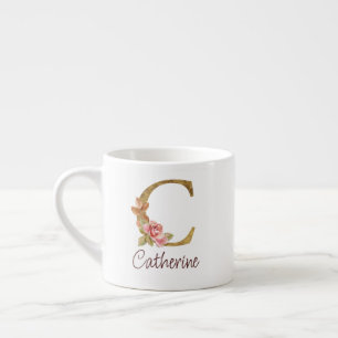 Aangepaste naam goud folie blush roze rozen letter espresso kop