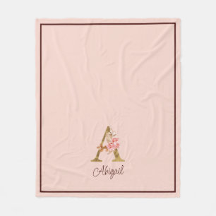 Aangepaste naam goud folie blush roze rozen letter fleece deken
