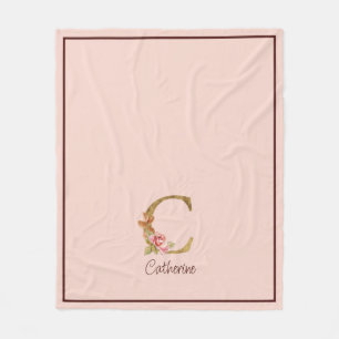 Aangepaste naam goud folie blush roze rozen letter fleece deken