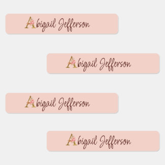 Aangepaste naam goud folie blush roze rozen letter labels