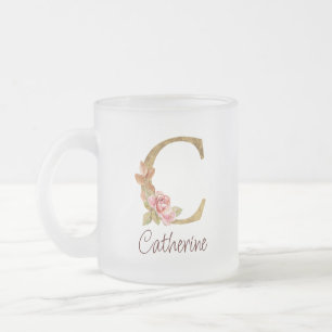 Aangepaste naam goud folie blush roze rozen letter matglas koffiemok