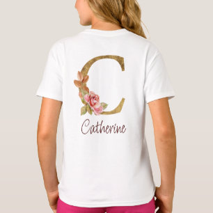 Aangepaste naam goud folie blush roze rozen letter t-shirt