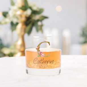 Aangepaste naam goud folie blush roze rozen letter whisky glas