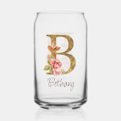 Aangepaste Naam Gouden Folie Blush Roze Rozen Lett Blikvorm Glas (Voorkant)