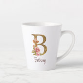 Aangepaste Naam Gouden Folie Blush Roze Rozen Lett Latte Mok (Rechts)