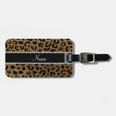 Aangepaste naam goudglitter-cheetah-druk bagagelabel (Voorkant horizontaal)