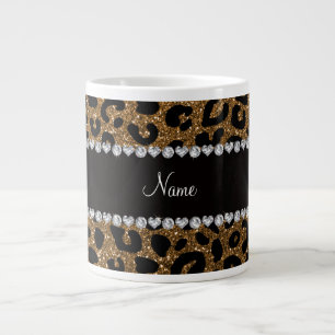 Aangepaste naam goudglitter-cheetah-druk grote koffiekop