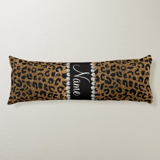 Aangepaste naam goudglitter-cheetah-druk lichaamskussen (Voorkant)