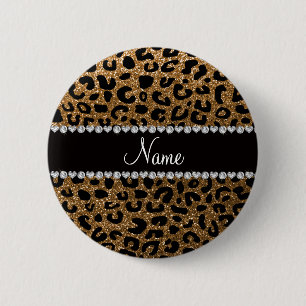 Aangepaste naam goudglitter-cheetah-druk ronde button 5,7 cm