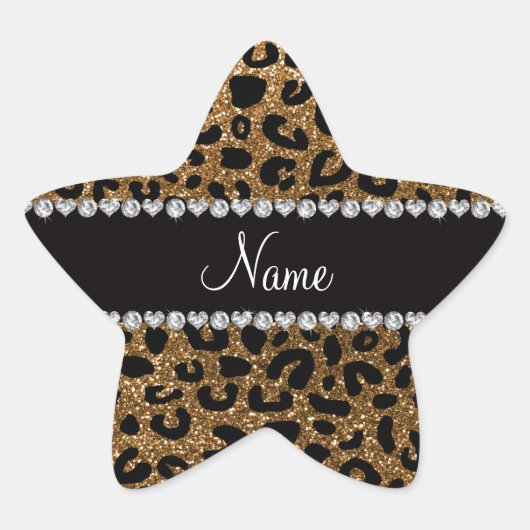 Aangepaste naam goudglitter-cheetah-druk ster sticker (Voorkant)