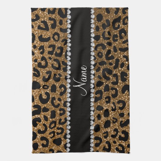 Aangepaste naam goudglitter-cheetah-druk theedoek (Verticaal)