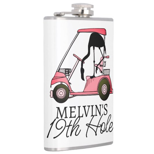 Aangepaste Naam Grappig 19e Hole Golf Theme Flamin Heupfles (Rechts)