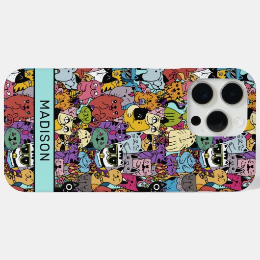 Aangepaste naam Grappige katten Illustratie Case-Mate iPhone Case (Achterkant (horizontaal))