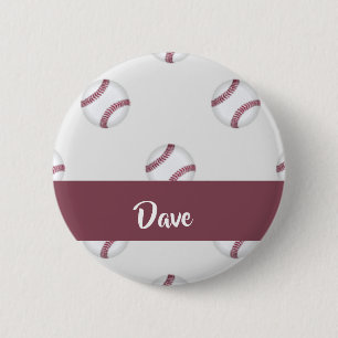 Aangepaste naam grijs baseball-patroon ronde button 5,7 cm