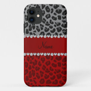 Aangepaste naam grijs rood luippatroon iPhone 11 hoesje
