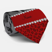 Aangepaste naam grijs rood luippatroon stropdas (Opgerold)