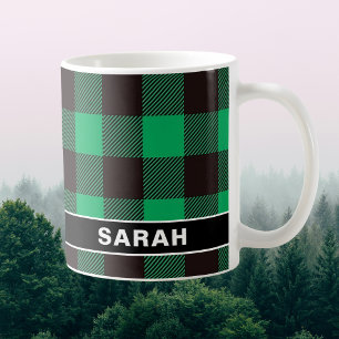 Aangepaste naam groen en zwart Buffalo Plaid Koffiemok