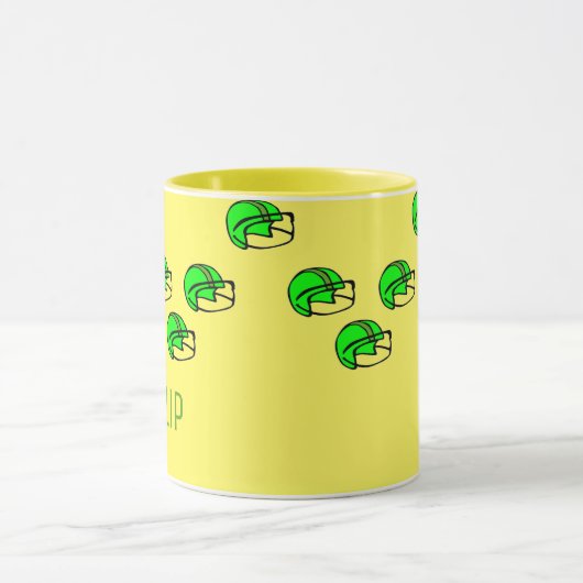 Aangepaste naam groen footballs helm geel mok (Midden)
