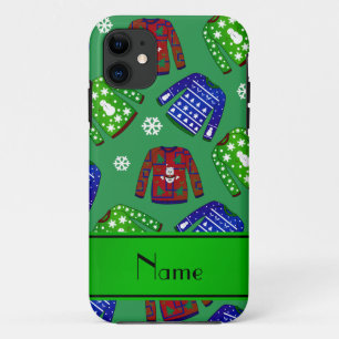 Aangepaste naam groen geveesdroogd kerstfeest iPhone 11 hoesje