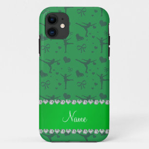 Aangepaste naam groene afbeelding skating iPhone 11 hoesje