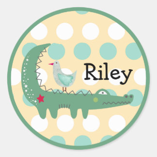 Aangepaste naam Groene Alligator met Seagull Polka Ronde Sticker