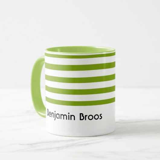Aangepaste naam groene en witte strepen mok (Voorkant links)
