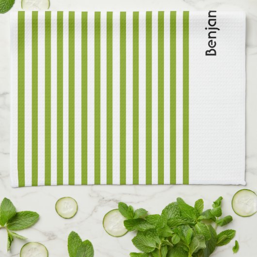 Aangepaste naam groene en witte strepen theedoek (Gevouwen)