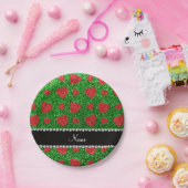 Aangepaste naam groene glitter aardbei papieren bordje (Feest)