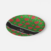 Aangepaste naam groene glitter aardbei papieren bordje (Gekanteld)
