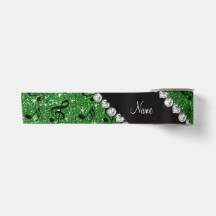 Aangepaste naam groene glitter-muzieknoten lint