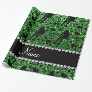 Aangepaste naam groene glitter roller derby cadeaupapier