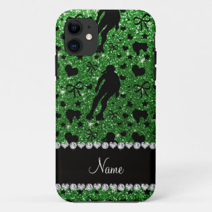 Aangepaste naam groene glitter roller derby iPhone 11 hoesje