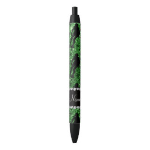 Aangepaste naam groene glitter roller derby zwarte inkt pen