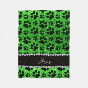 Aangepaste naam groene glitter zwarte hondjes fleece deken