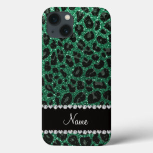 Aangepaste naam groene glittersplaat iPhone 13 hoesje
