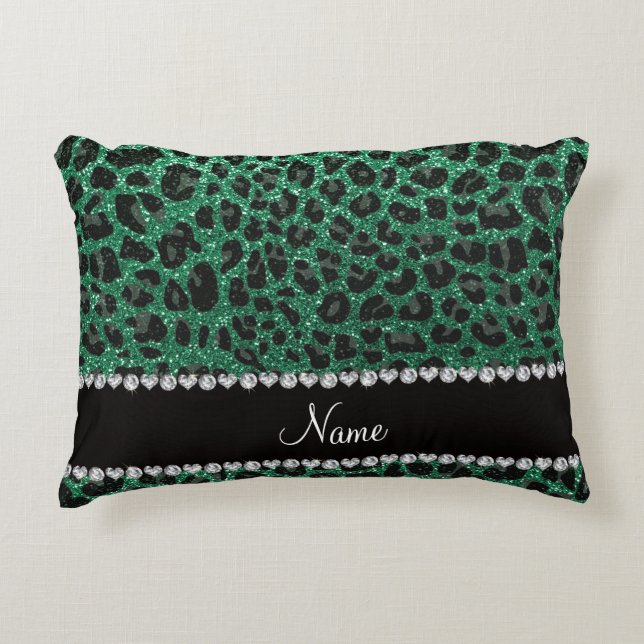 Aangepaste naam groene glittersplaat decoratief kussen (Voorkant)