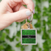Aangepaste naam groene glittersplaat sleutelhanger (Hand)