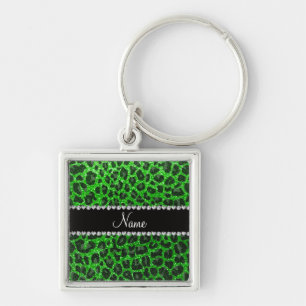 Aangepaste naam groene glittersplaat sleutelhanger