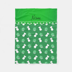 Aangepaste naam groene pinguïns cupcakes sterren fleece deken