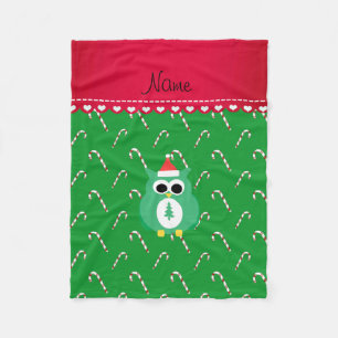 Aangepaste naam groene santa owl groene snoepriet fleece deken
