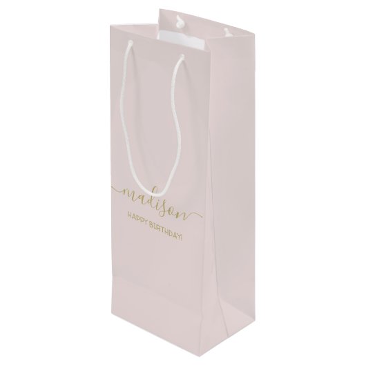 Aangepaste naam groet chic goud script roze wijn cadeautas (Achterkant Gekanteld)
