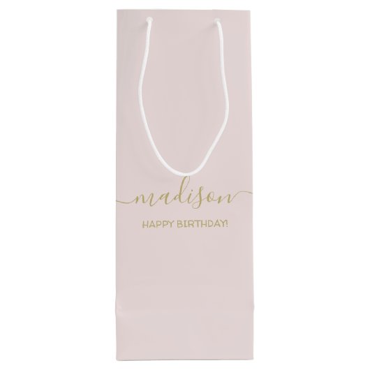 Aangepaste naam groet chic goud script roze wijn cadeautas (Achterkant)