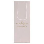Aangepaste naam groet chic goud script roze wijn cadeautas (Voorkant)
