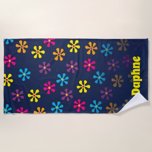 Aangepaste naam Groovy Hippie Flower Strandlaken (Voorkant)