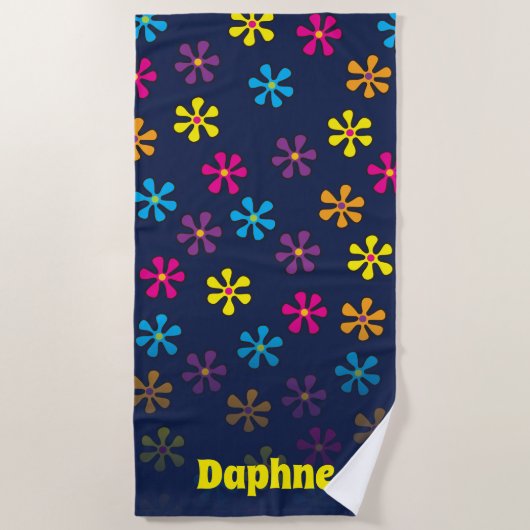 Aangepaste naam Groovy Hippie Flower Strandlaken (Voorkant)