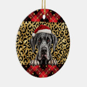 Aangepaste naam Grote Deense hond Santa hat Buffal Keramisch Ornament (Rechts)
