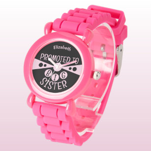 Aangepaste naam grote zus zwart roze kinder horloge