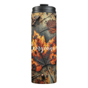 Aangepaste naam Grungy Autumnal Industrial Leaves Thermosbeker